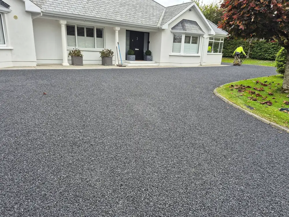 A newly installed tar and chip driveway