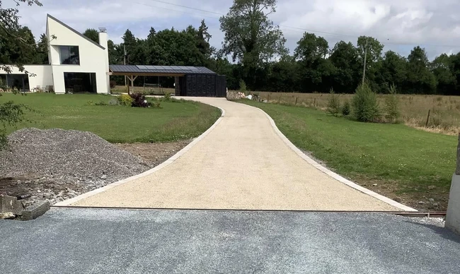 tar chip driveway after being installed