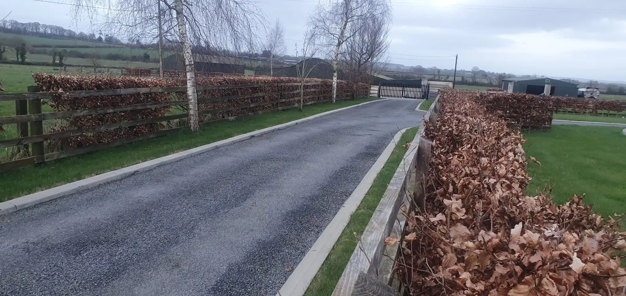 driveway with kerbs on either side